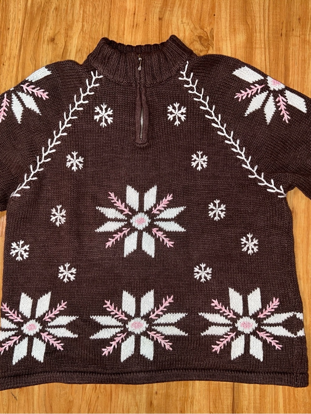 Vintage Mandal Bay Women’s Large Brown Pink Fair Isle Snowflake Sweater